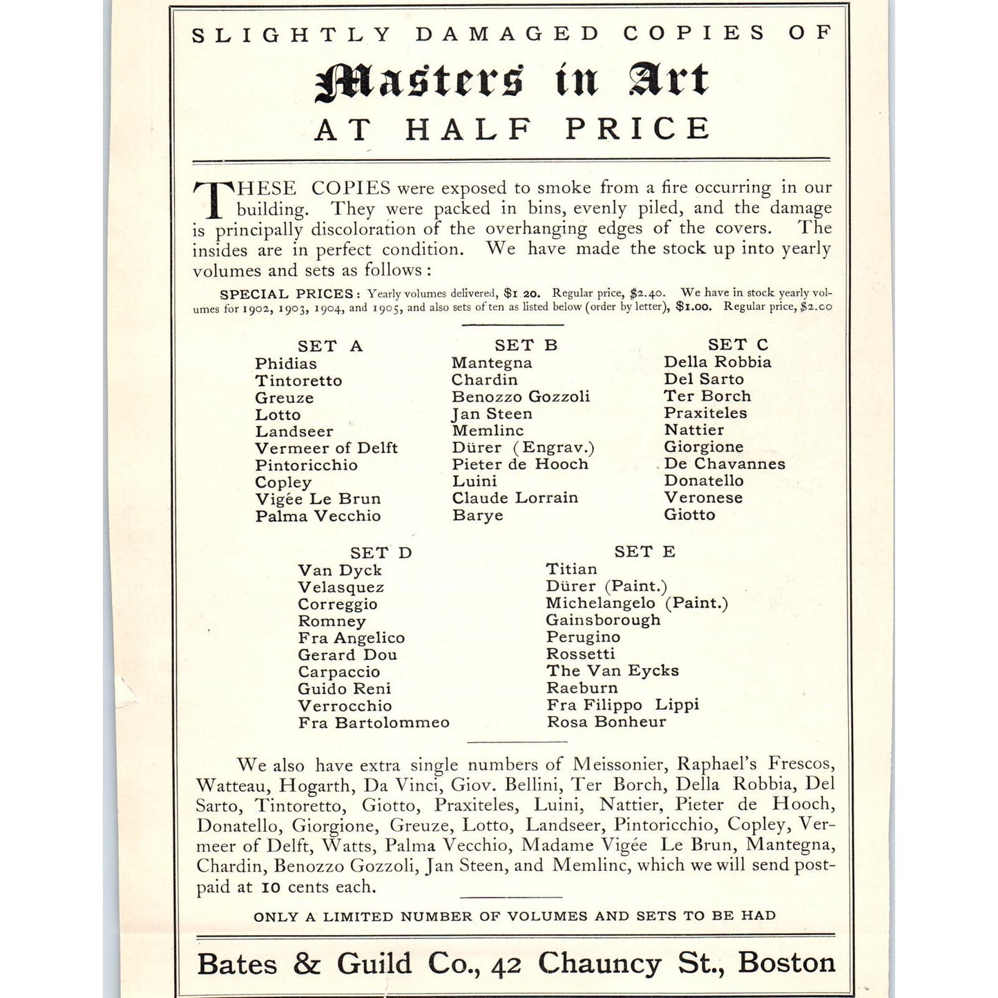Bates & Guild Co Masters in Art Bound Volumes c1905 Victorian Ad D12