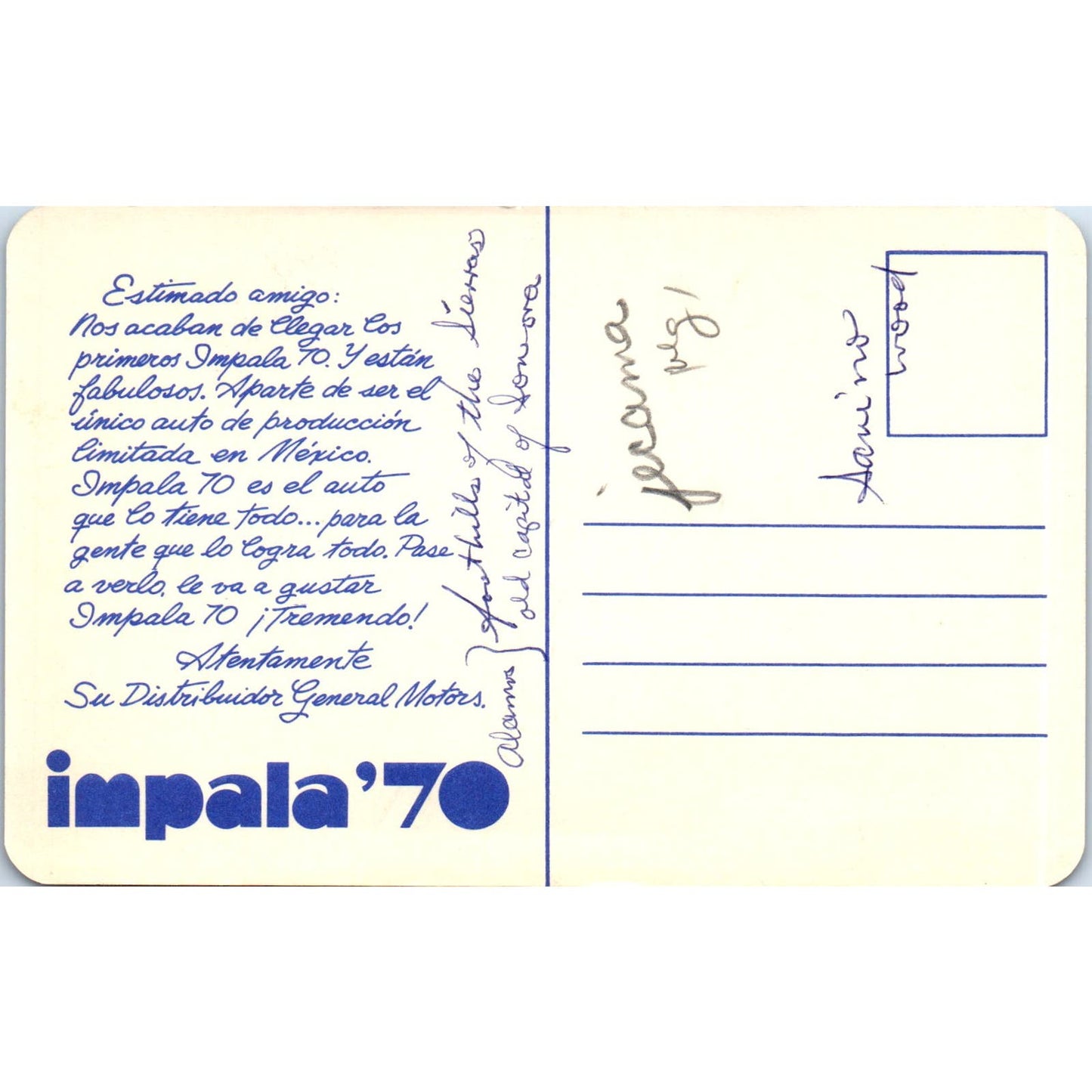 1970 Chevrolet Chevy Impala Red Spanish Promo Vintage Postcard PC11