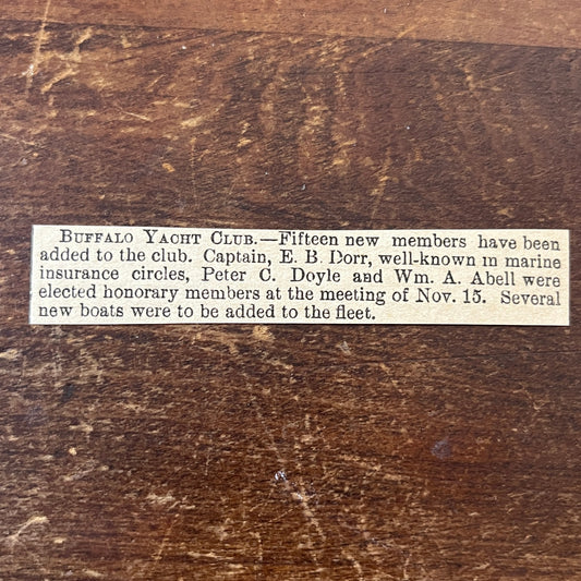 Buffalo Yacht Club New Members Capt E.B. Dorr Peter C Doyle 1878 Clip AG2-S17