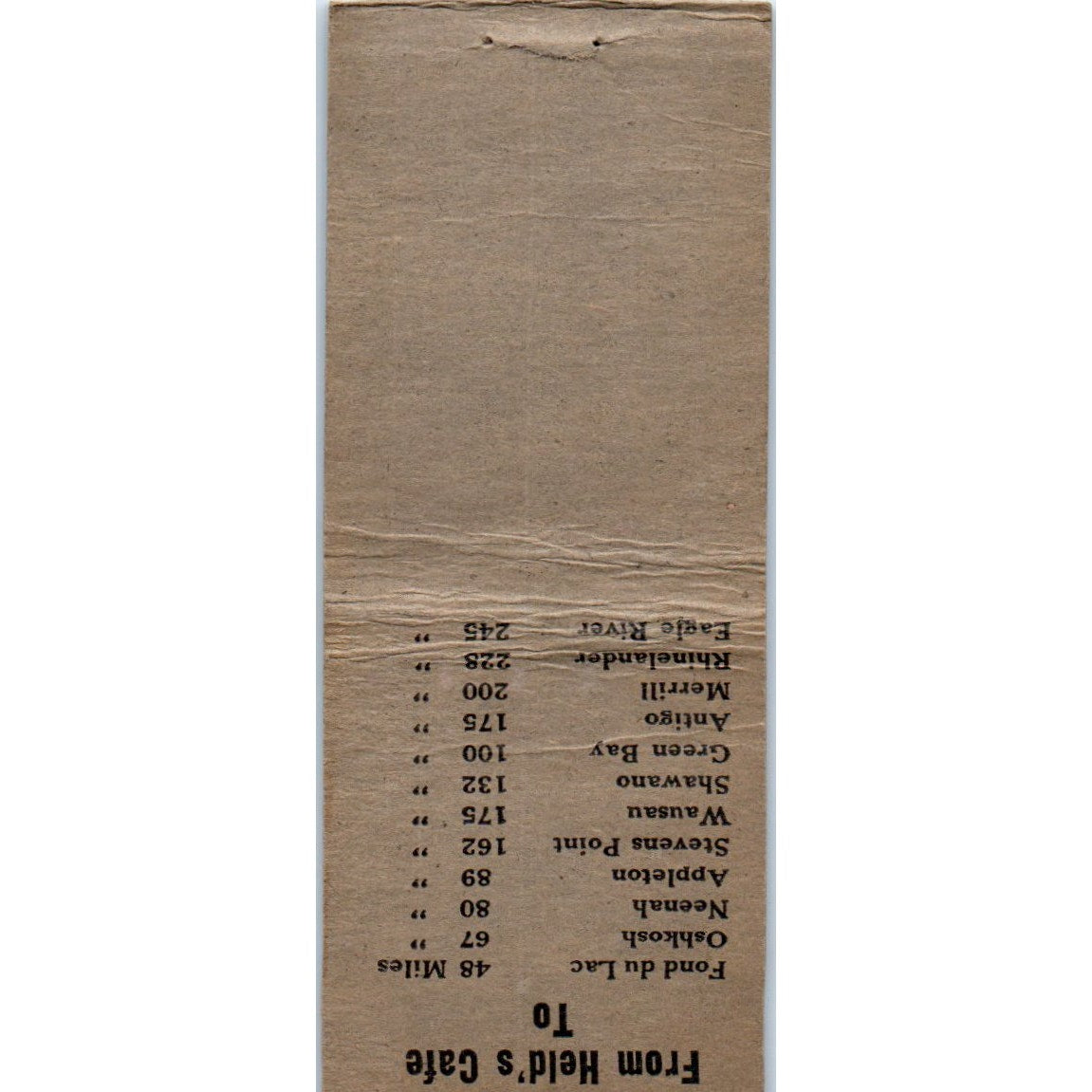 Held's Cafe Menomonee Falls Gordon & Eldred WI Vintage Matchbook Cover SF4-Y3
