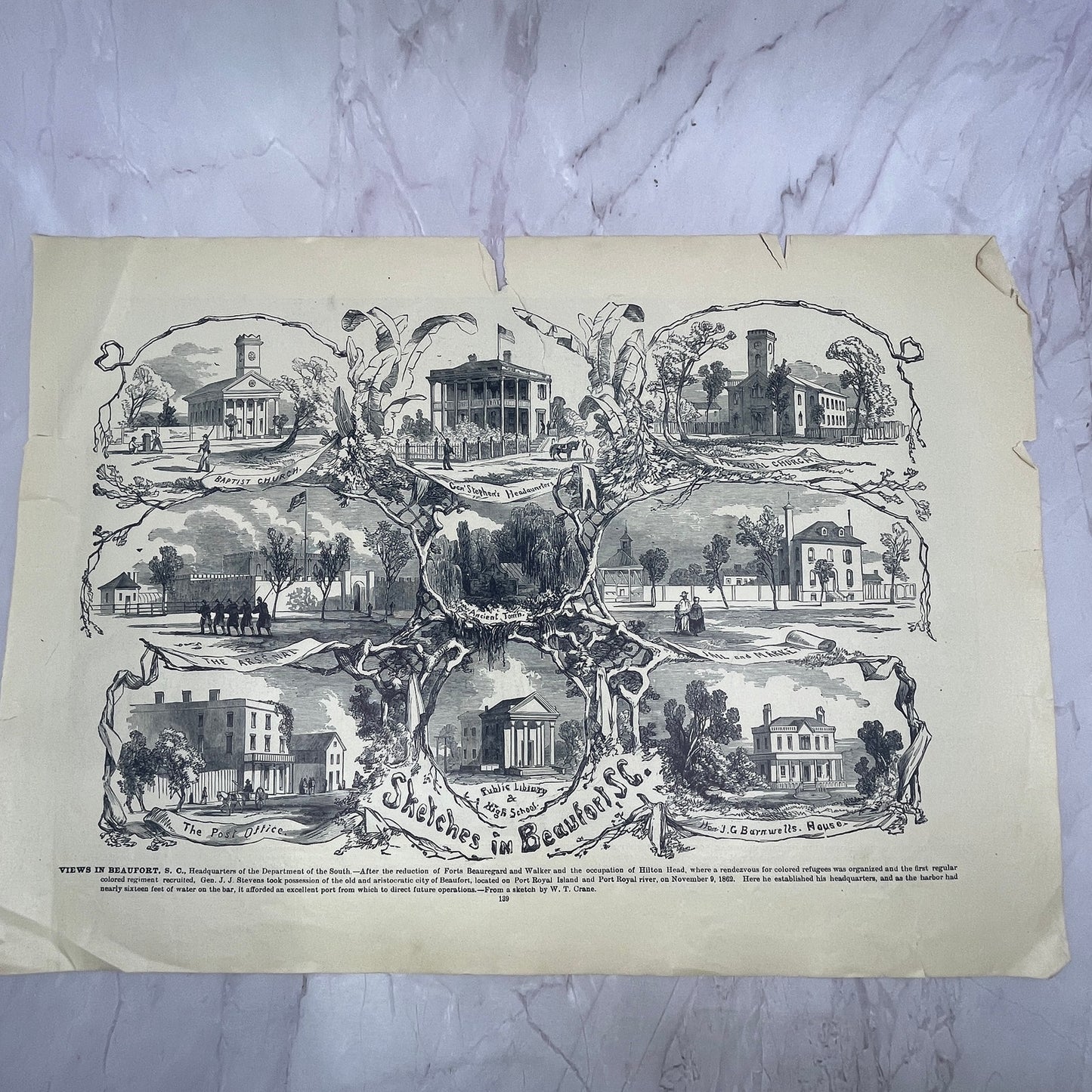 Passage of 2nd Division Pat Ft. Jackson, Views in Beaufort 1894 Engraving V14-4