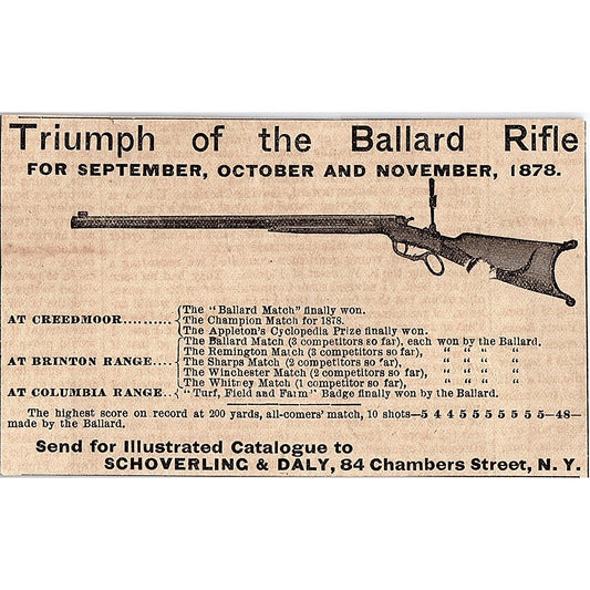 The Ballard Rifle Schoverling & Daly 84 Chambers St NY 1878 Ad AG2-H4