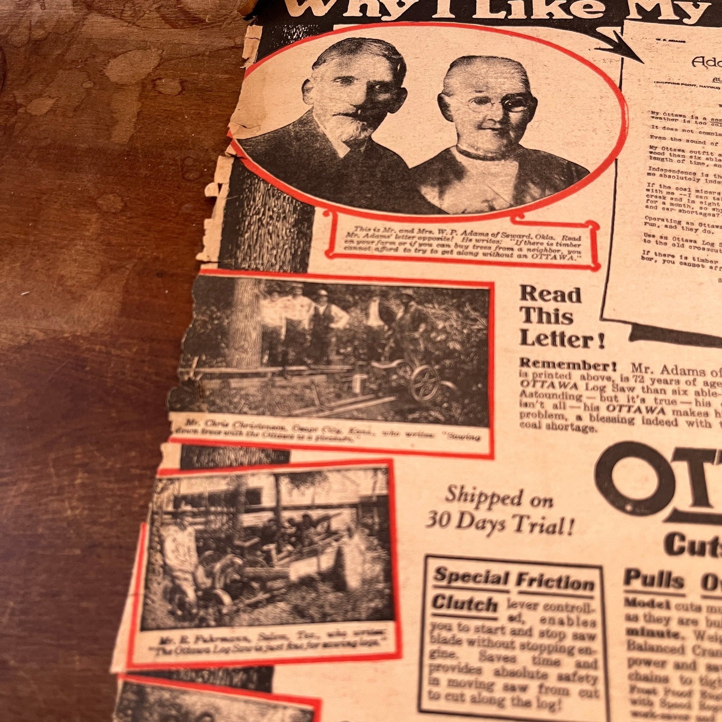 Ottawa Log Saw W.P. Adams Seward OK Ottawa KS Fold Out 1920 Ad V1-3