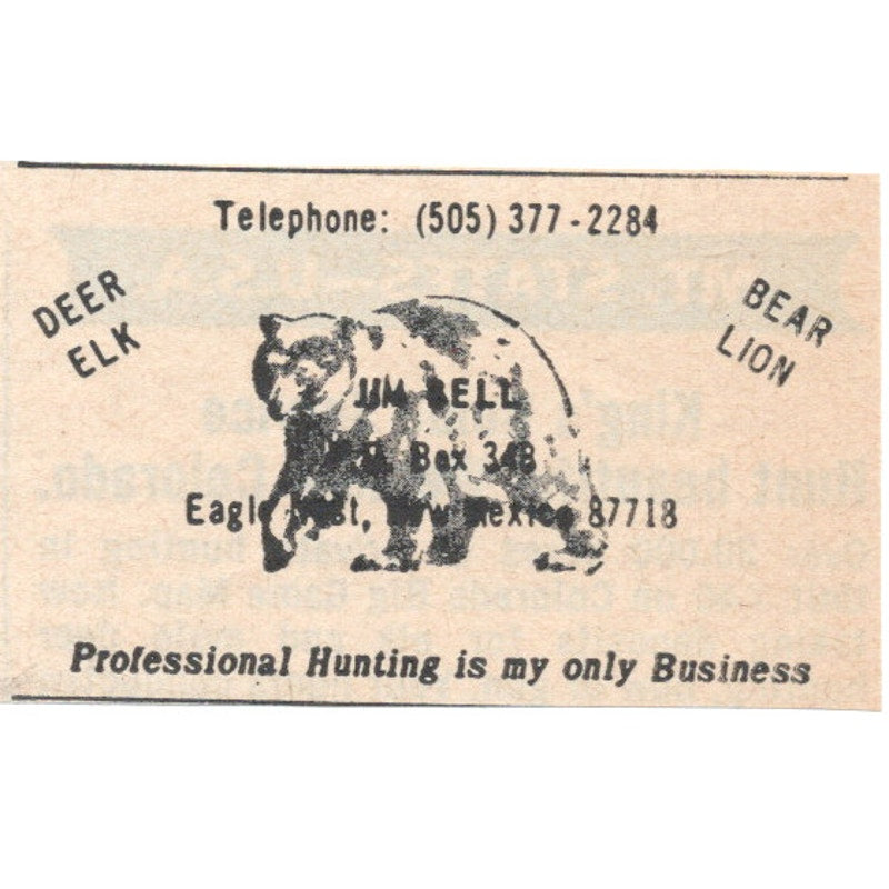 Jim Bell Professional Hunting Eagle Nest New Mexico 1977 Ad AF6-M4