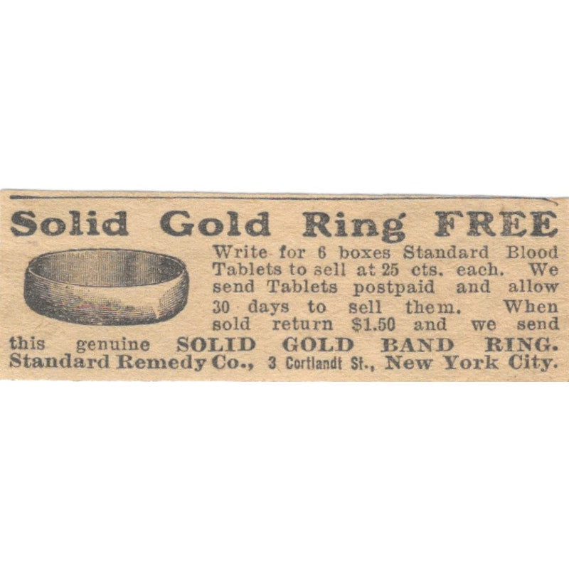 Gold Ring Offer Standard Remedy Co NYC NY 1910 Magazine Ad AF1-SS8