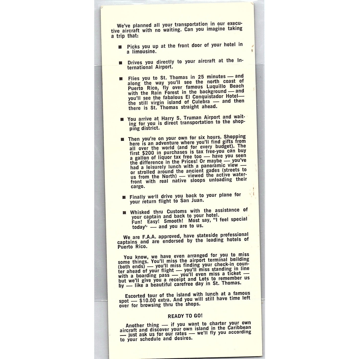 Vintage St. Thomas Chart Air Informational Travel Leaflet TH2-TB2