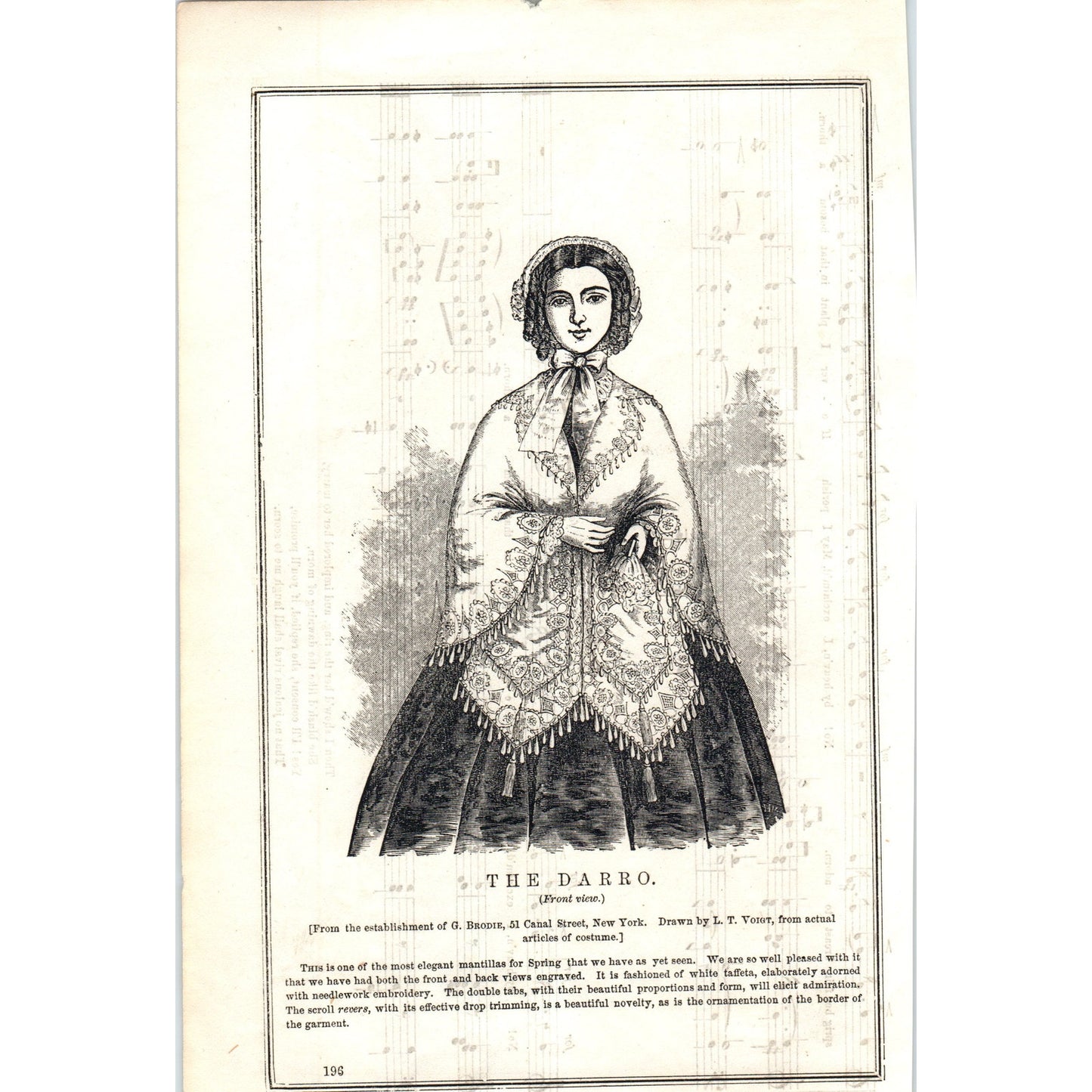 The Darro Lady's Fashion Plate 1857 Original Engraving D19-1