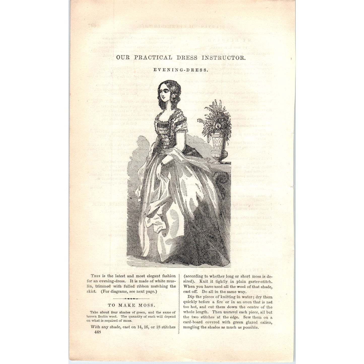 Pre Civil War Evening Dress Fashion Plate 1857 Original Engraving D19-1