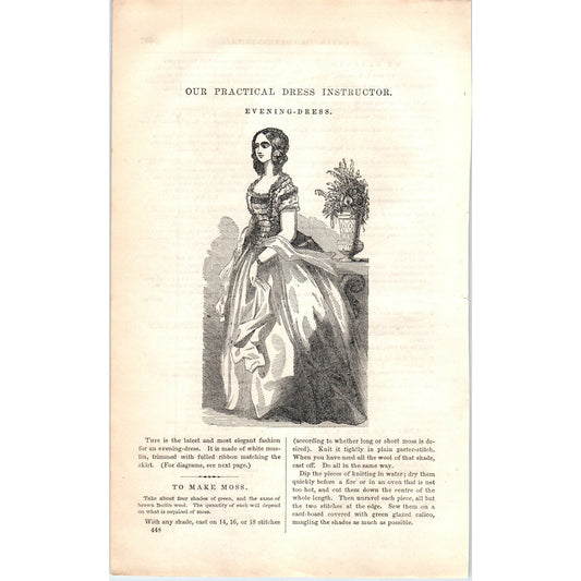 Pre Civil War Evening Dress Fashion Plate 1857 Original Engraving D19-1