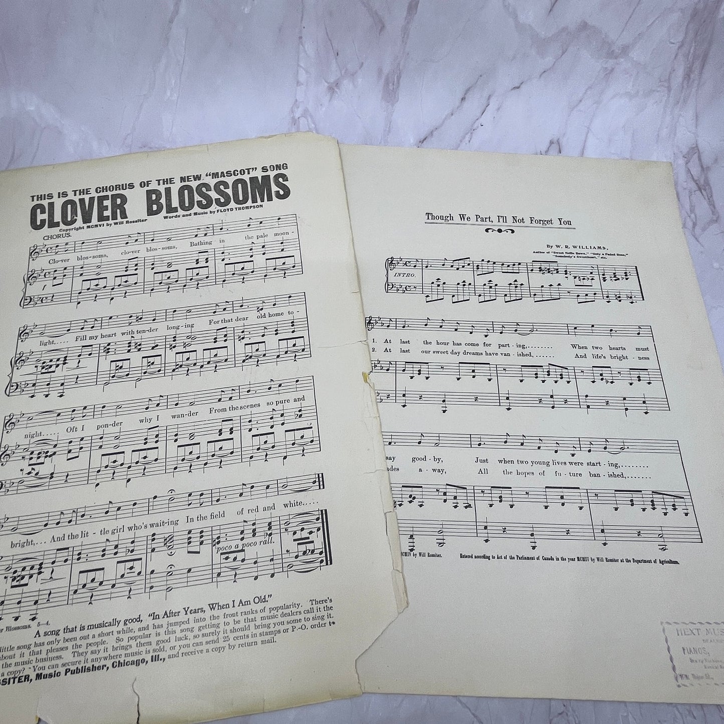 Though We Part I'll Not Forget You W.R. Williams 1904 Sheet Music V15