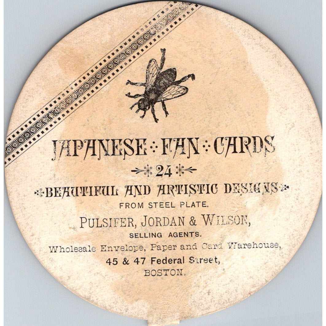 1880s Trade Card Die Cut Japanese Fan Pulsifer, Jordan & Wilson Boston PR20