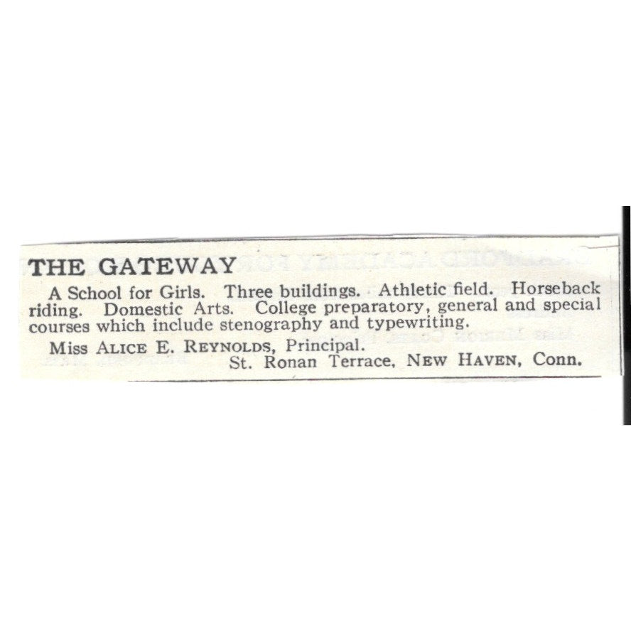 The Gateway New Haven CT Miss Alice E Reynolds 1920 Harper’s Magazine Ad SAG4-S4