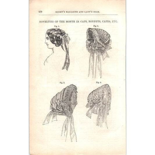 Pre-Civil War Fashionable Caps, Bonnets & Capes 1857 Original Engraving D19-5