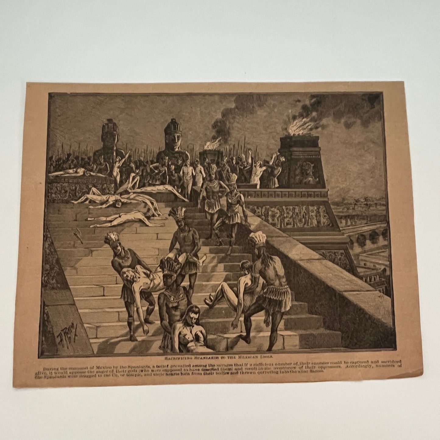 Sacrificing Spaniards To the Mexican Idols 1894 Art Engraving V1-6