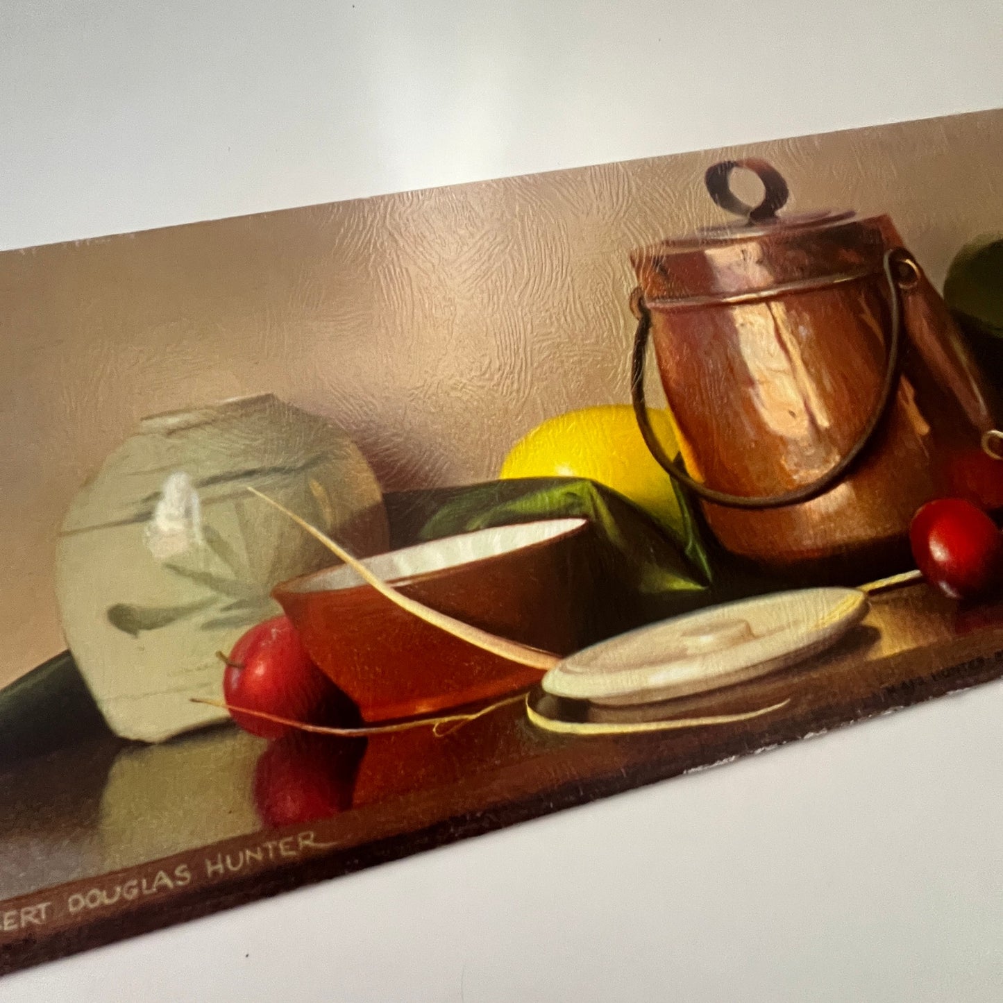 MCM Robert Douglas Hunter Fruit Still Life Lithograph 6x14" on Masonite TG2-OB