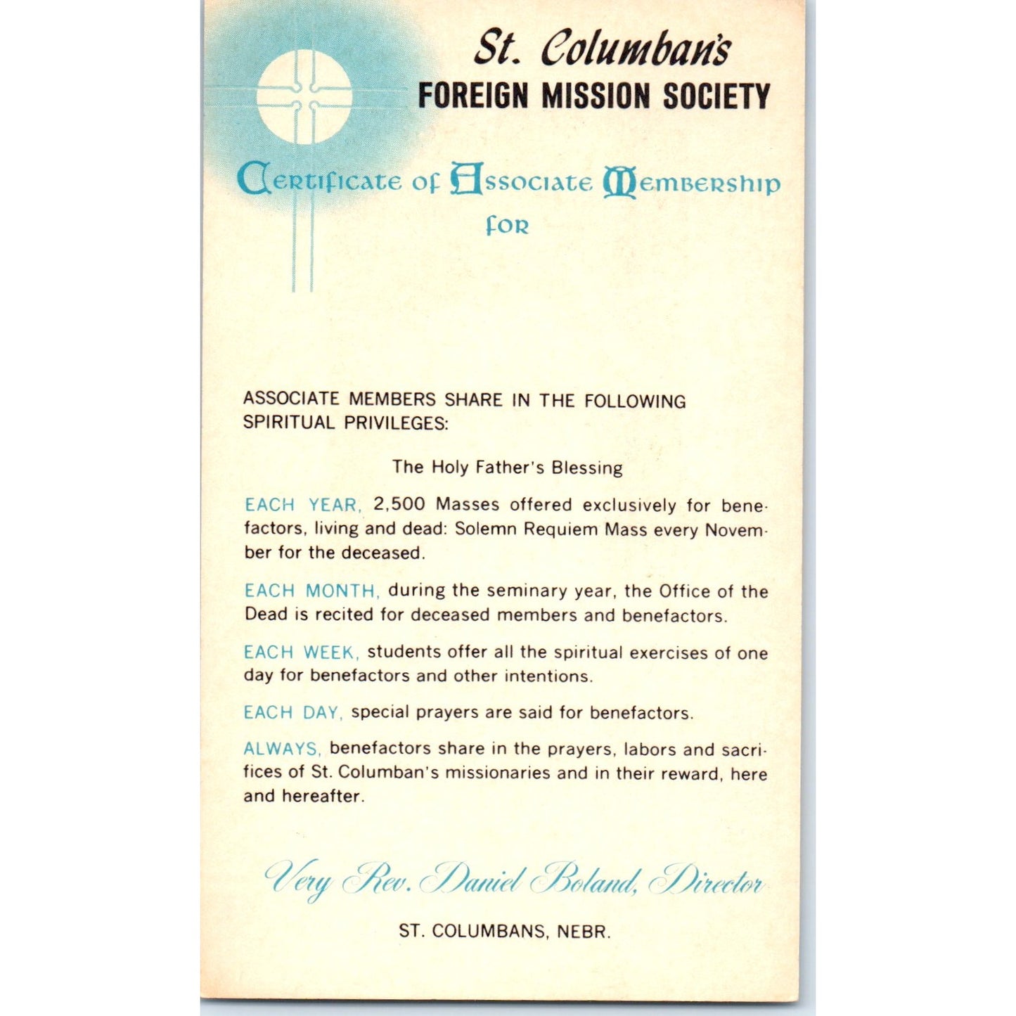 Pope John XXIII Blessing Rev Daniel Boland NE Vtg Catholic Prayer Card TH2-PC1
