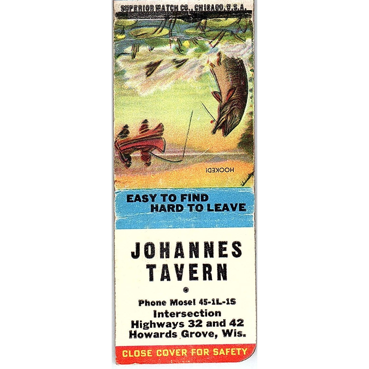 Johannes Tavern Howards Grove WI Vintage Matchbook Cover SC7-Y11