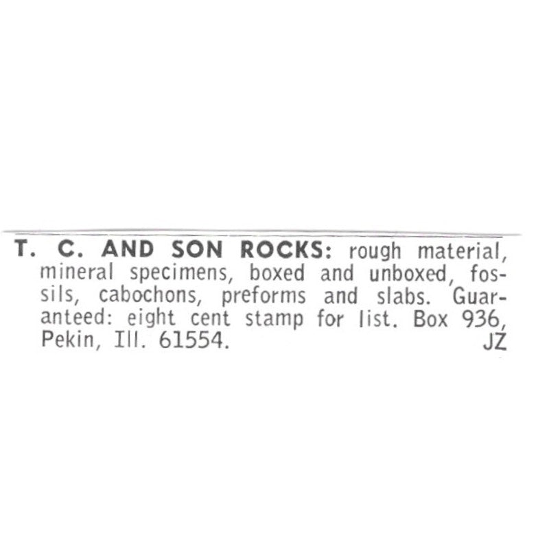 T.C. and Son Rocks Lapidary Supply Pekin Illinois 1972 Ad AF8-S23