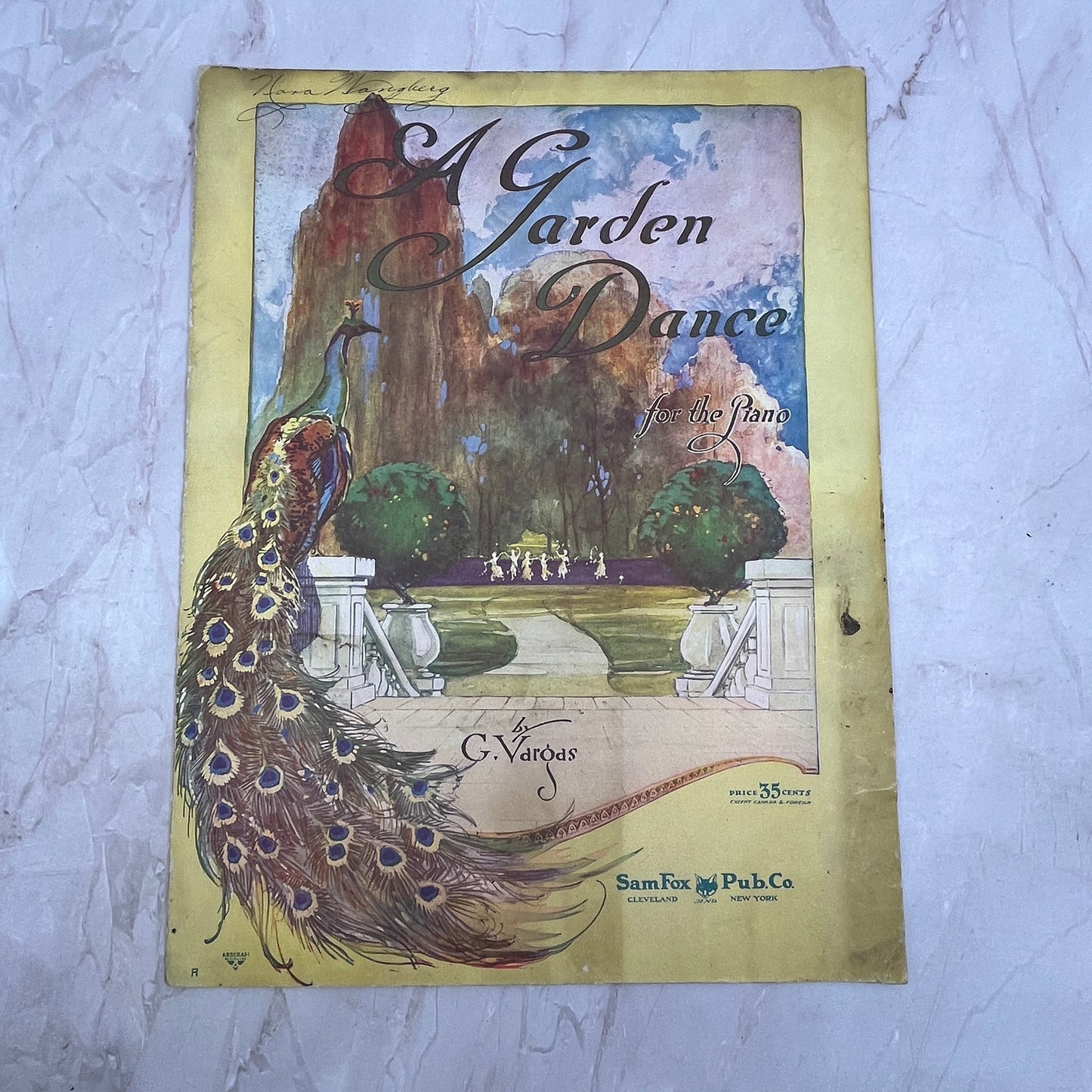 1914 A Garden Dance for the Piano G. Vargas Antique Sheet Music Ti5