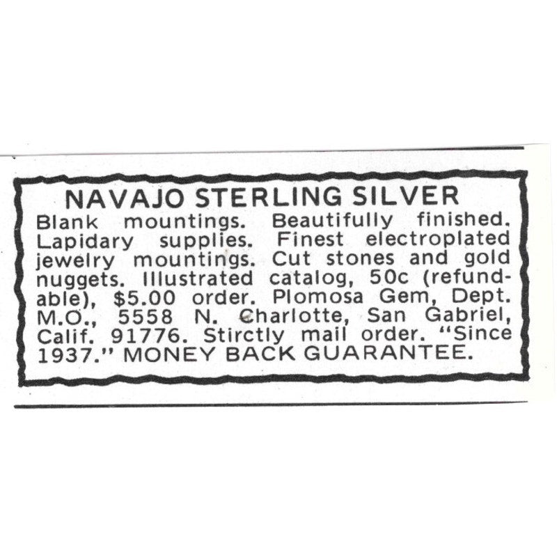 Plomosa Gem Navajo Sterling Silver San Gabriel CA 1971 Magazine Ad AD8-O3