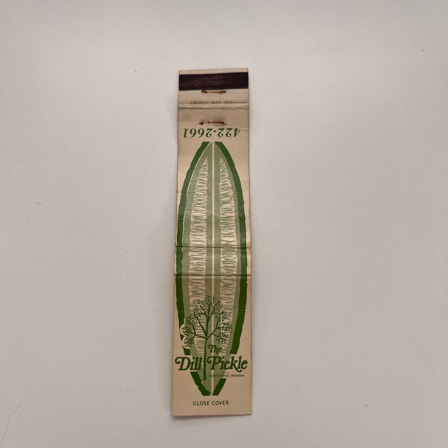 The Dill Pickle Restaurant Fort Wayne IN Slim Vintage Matchbook TB6-MB2-15