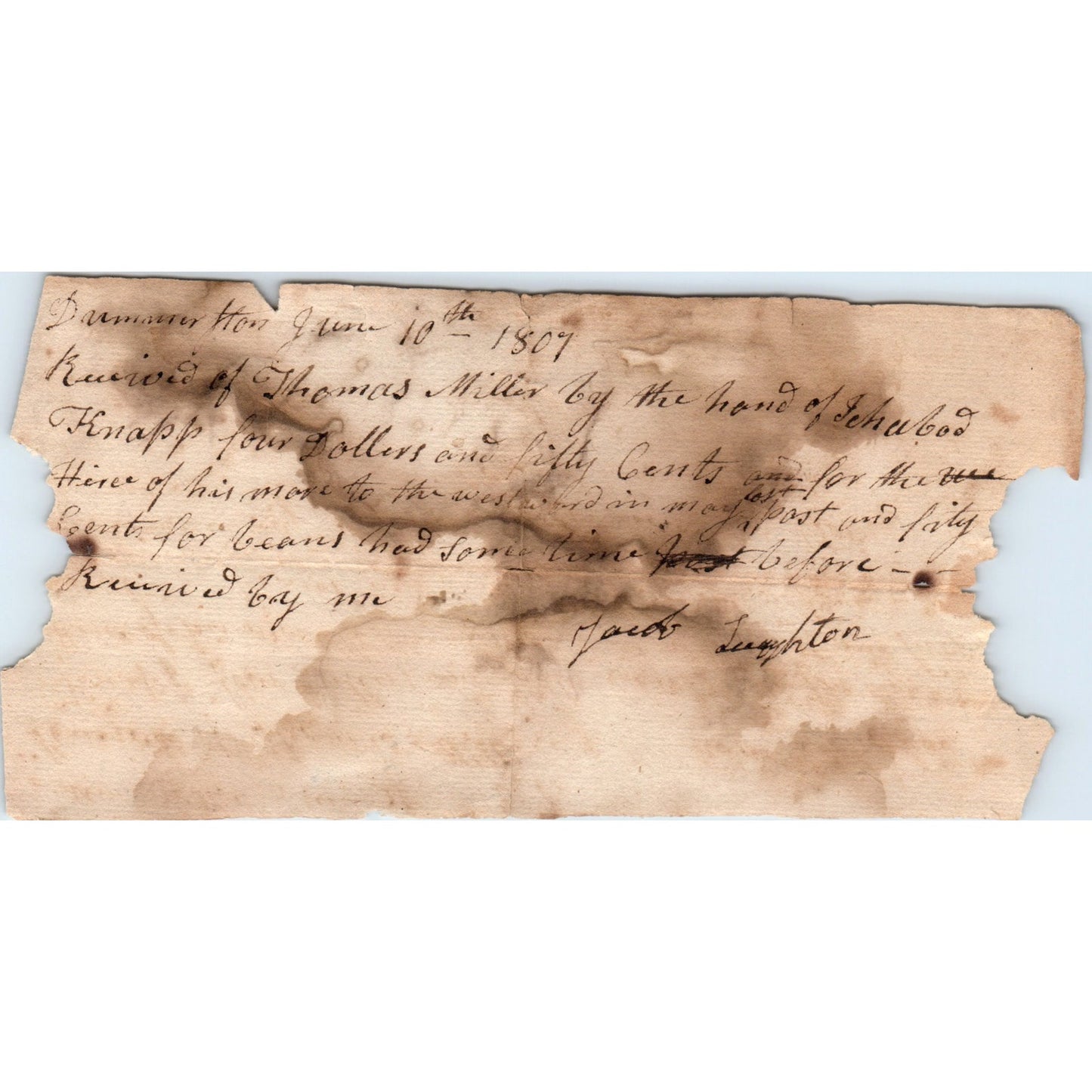1807 Handwritten Letter Thomas Miller Ichabod Knapp Dummerston VT AF2-A3