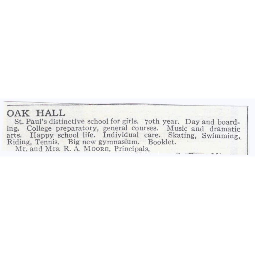 Oak Hall Girls School St. Paul MN R.A. Moore 1918 Original Advertisement AE5-SA8