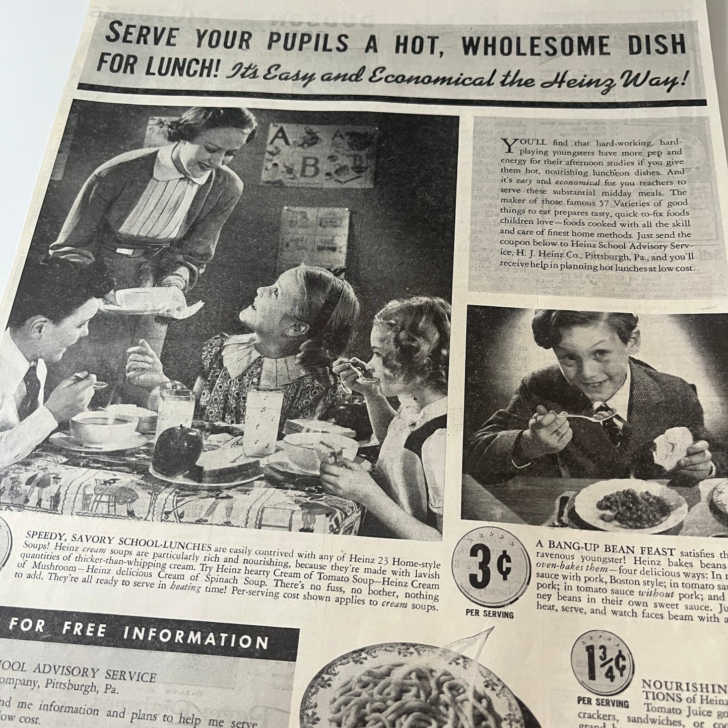 H.J. Heinz Co Hot School Lunch Program Pittsburgh 1938 Magazine Ad V26-4