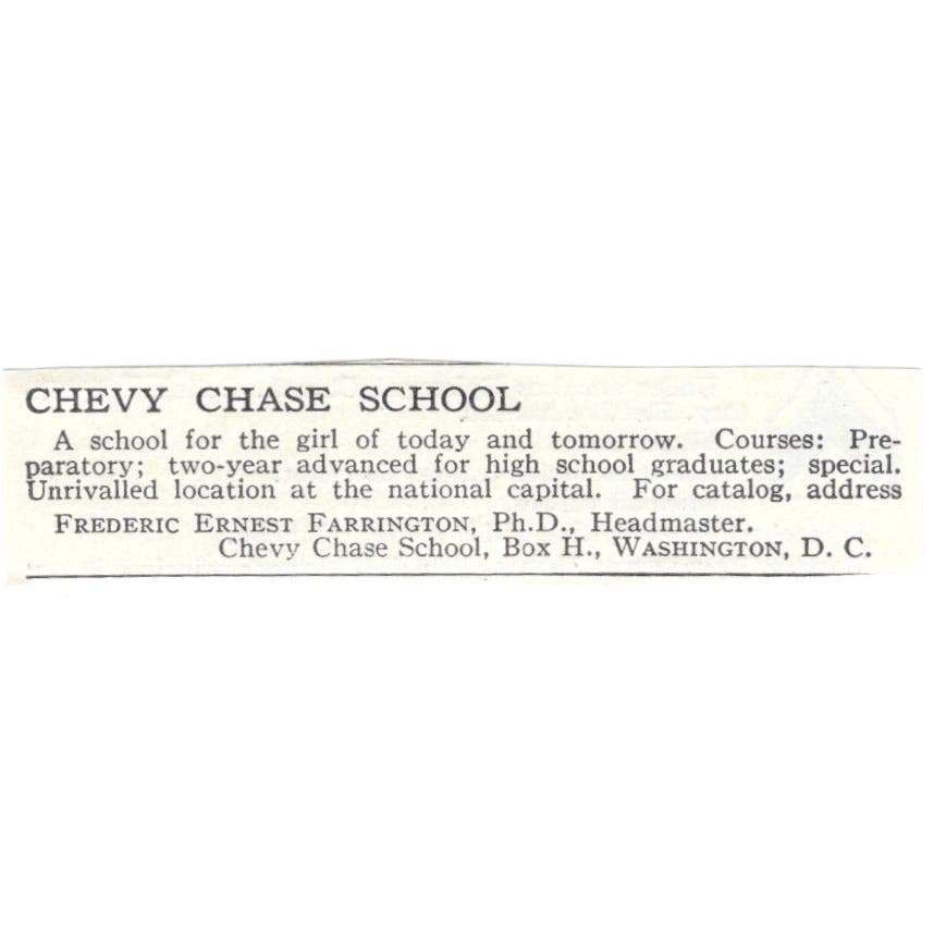 Chevy Chase School Frederic Ernest Farrington Washington DC c1918 Ad AE5-SA5