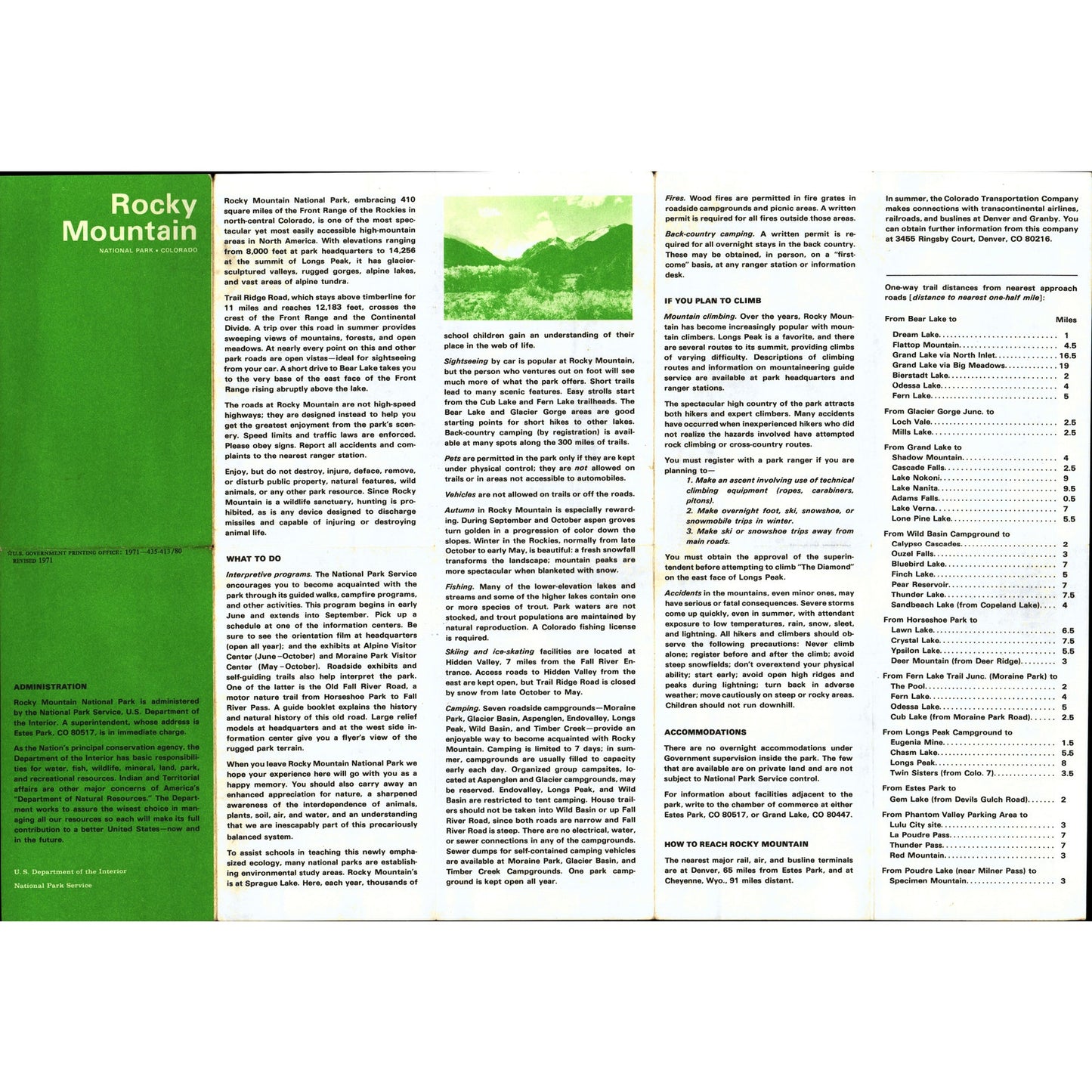 1969 Rocky Mountain National Park Colorado Fold Out Map V1-1