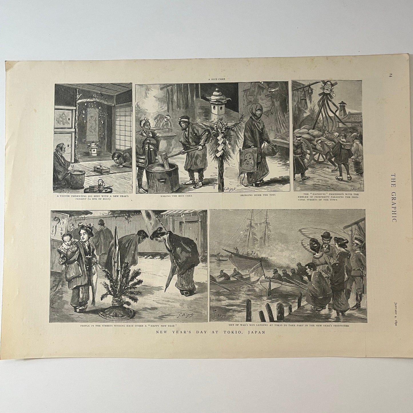 New Year's Day at Tokyo Japan - The Graphic Newspaper Engraving 1890 Jan 4 V1-7