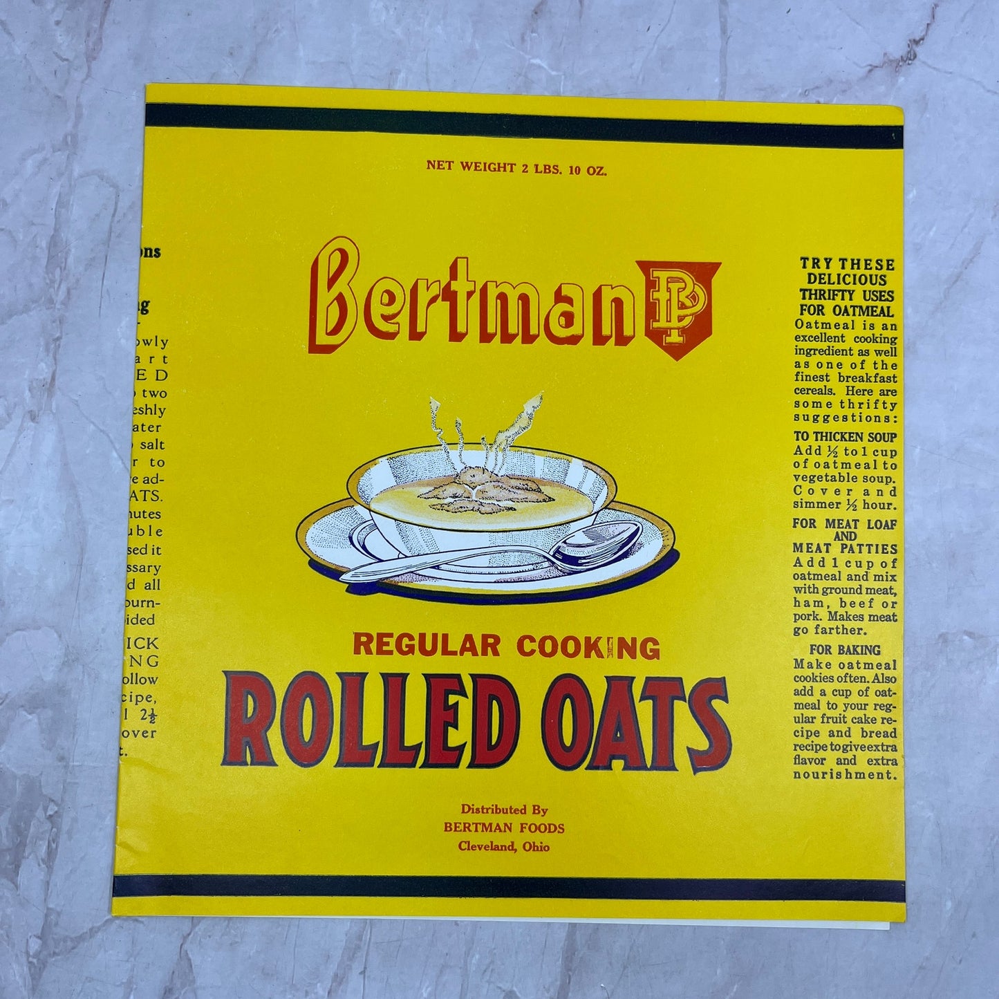 Bertman Rolled Oats Label Bertman Foods Cleveland Ohio A19