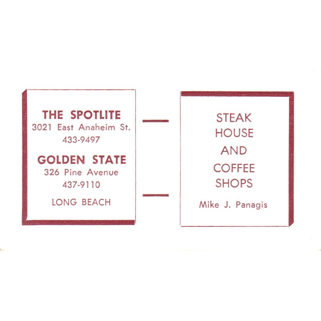 The Spotlit, Golden State Restaurant Long Beach Vintage Business Card SD8-B7