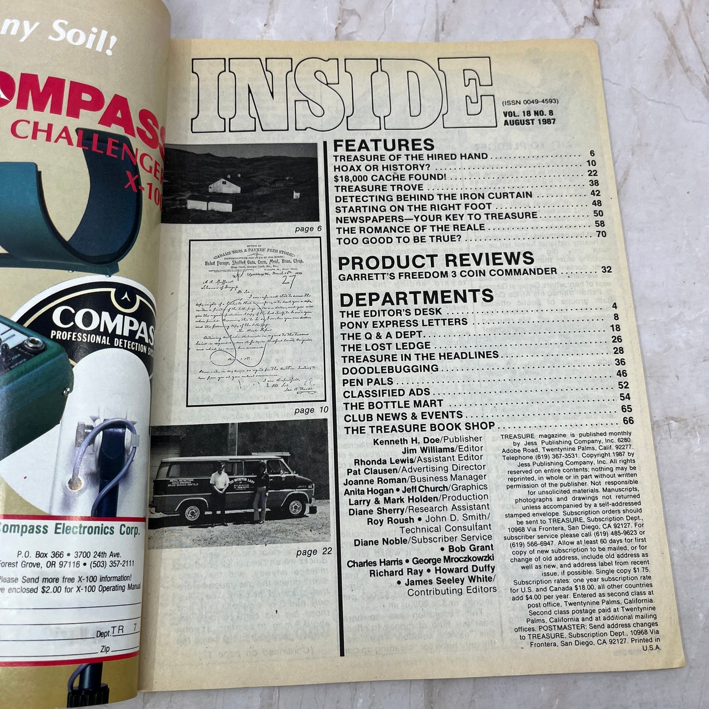 1987 Aug - Treasure Magazine - Treasure Hunting Metal Detecting Gold Coins M10