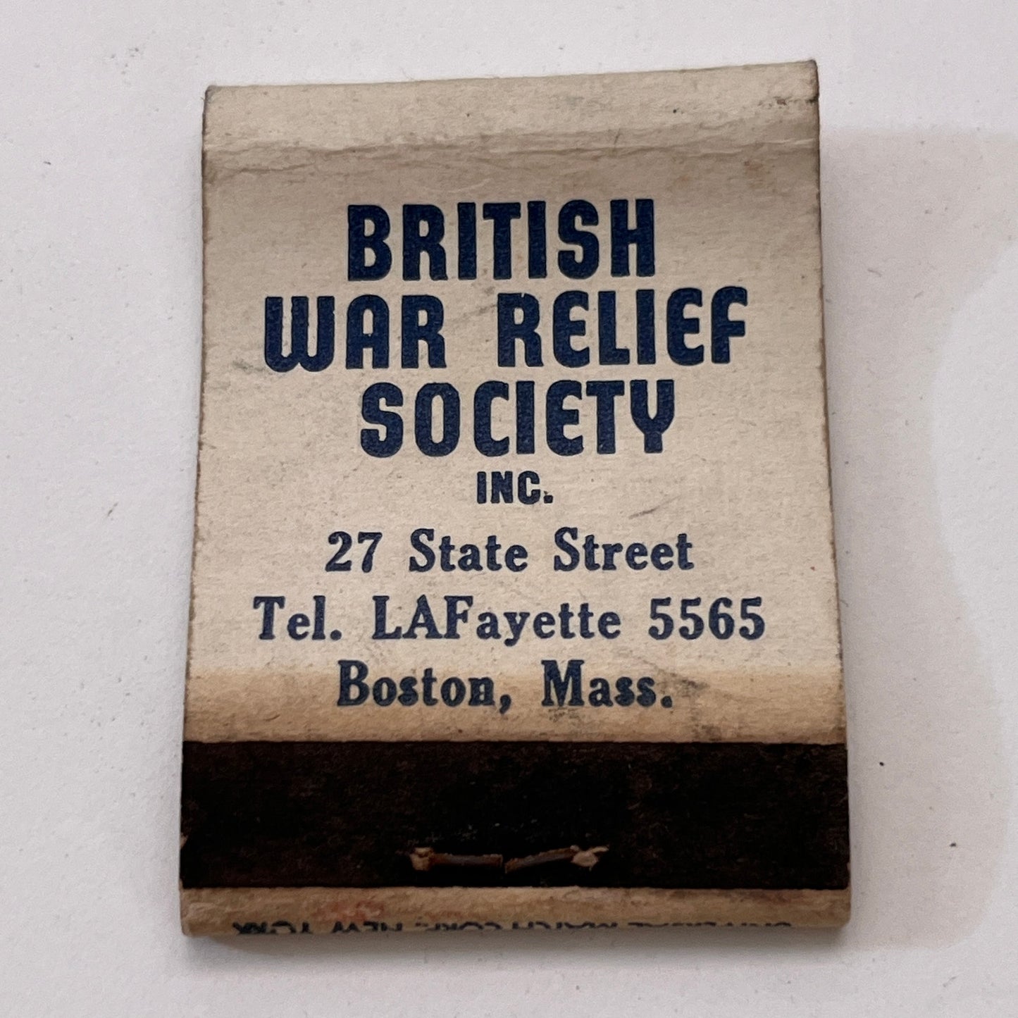 British War Relief Society Inc Boston MA Vintage Matchbook Cover TB8-MB3-3
