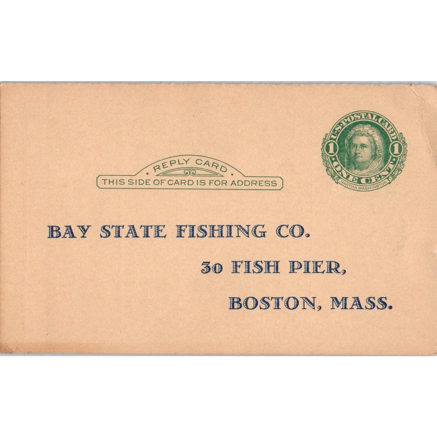1920s Bay State Fishing Co Boston 40 Fathom Fish Business Reply Postcard PC7