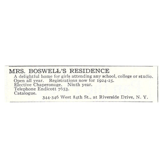 Mrs Boswell's Residence Riverside Drive NY 1924 Magazine Ad AD8-O8
