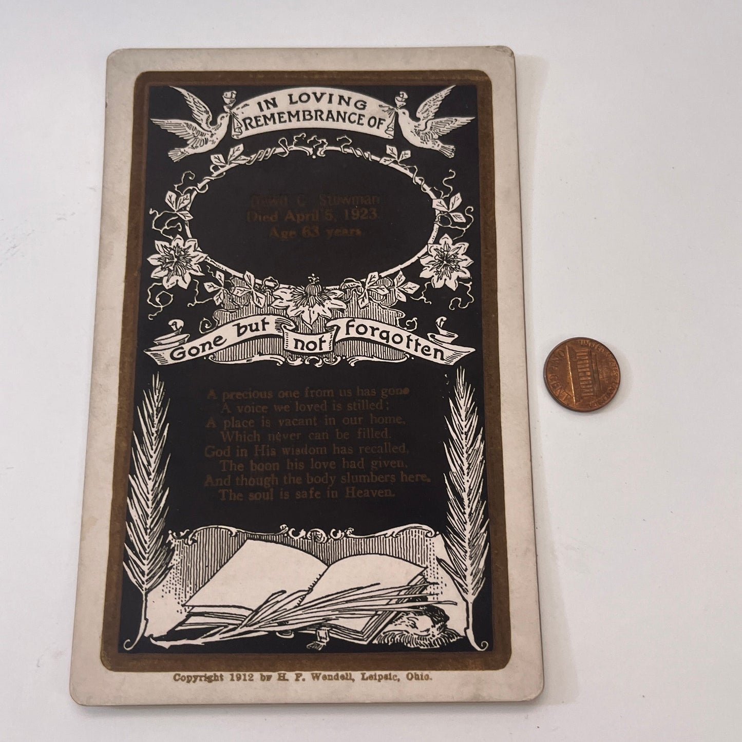 Dewitt C. Stowman 1923 Antique Victorian Memorial CDV Card TK3-P