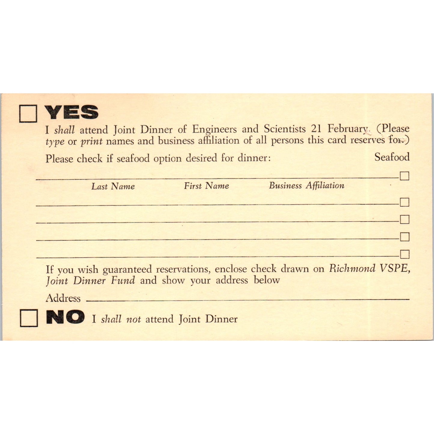 Frank C. Vaughan VA Engineer & Scientists Dinner Postal Mailing Card PE7