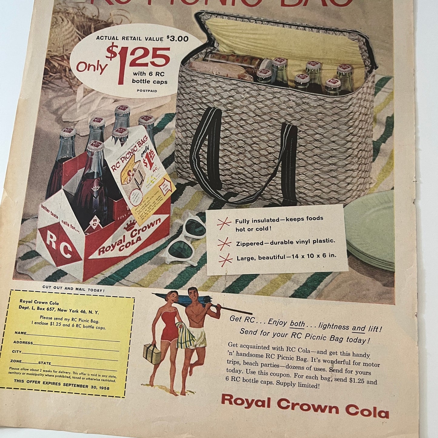 1958 Royal Crown RC Cola - RC Picnic Bag Offer Advertisement V1-8