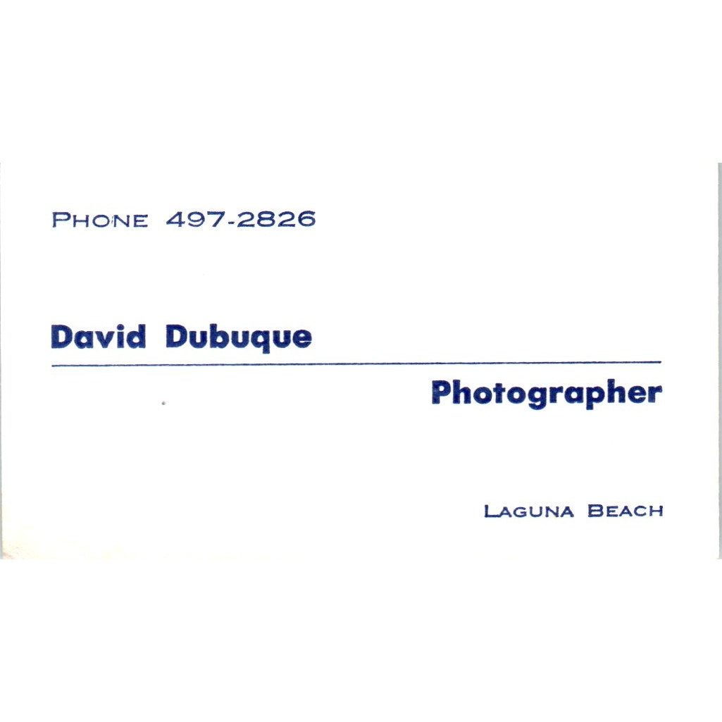 David Dubuque Photographer Laguna Beach CA Vintage Business Card SD8-B17