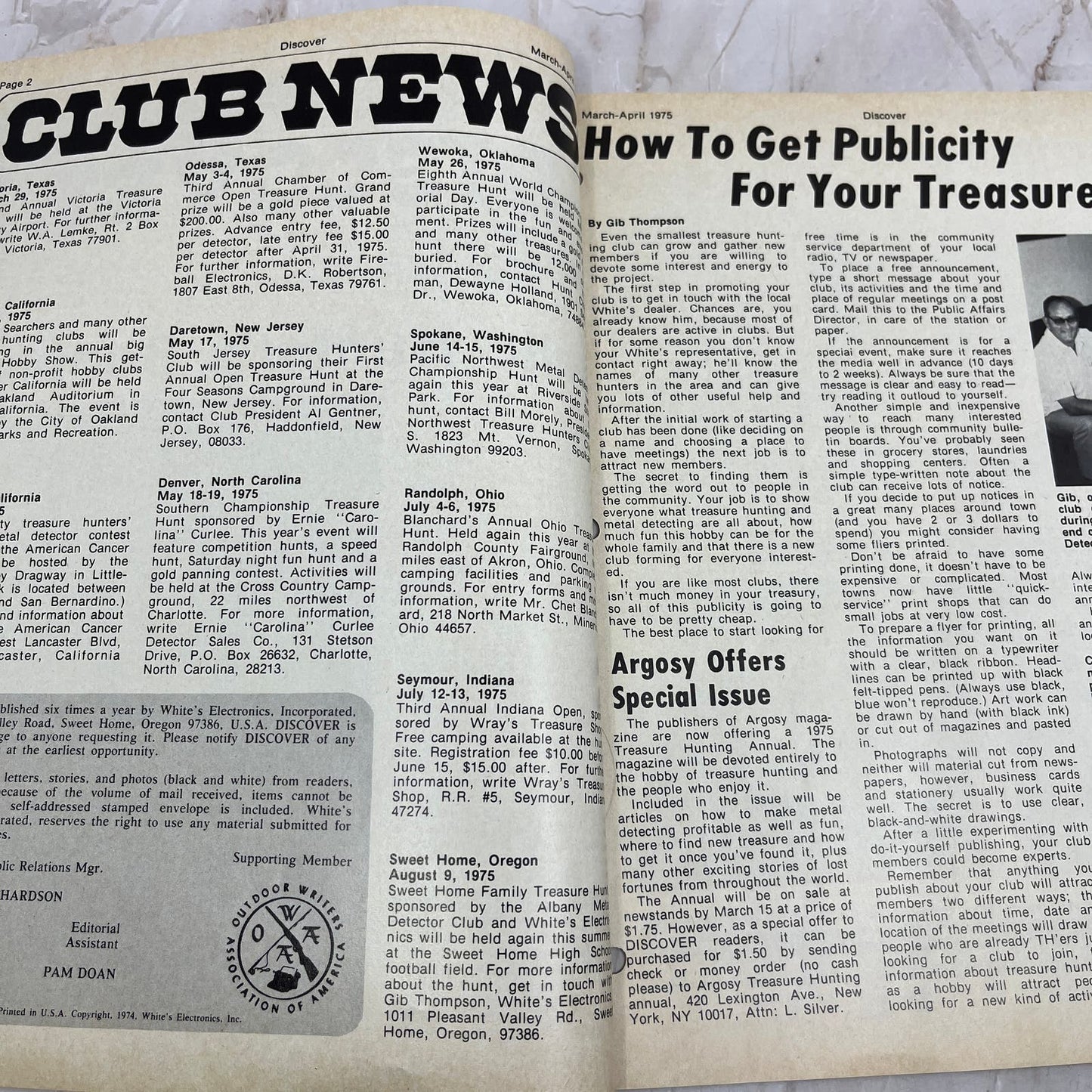 1975 Mar/Apr White's Electronics Discover Newsletter Metal Detector Treasure M19