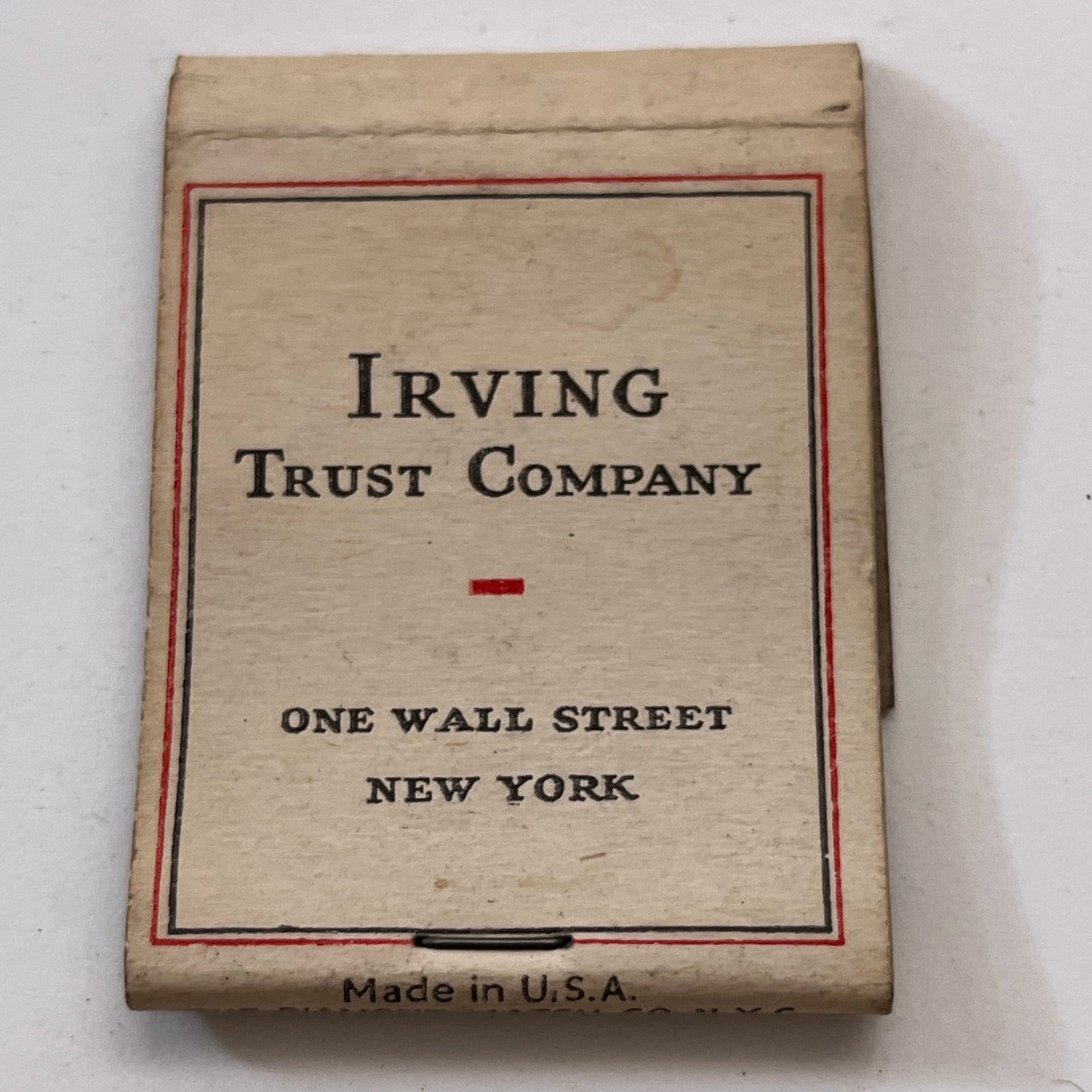 The Irving Luncheon Club Trust Co 1 Wall St NY Vintage Matchbook Cover TB8-MB3-8