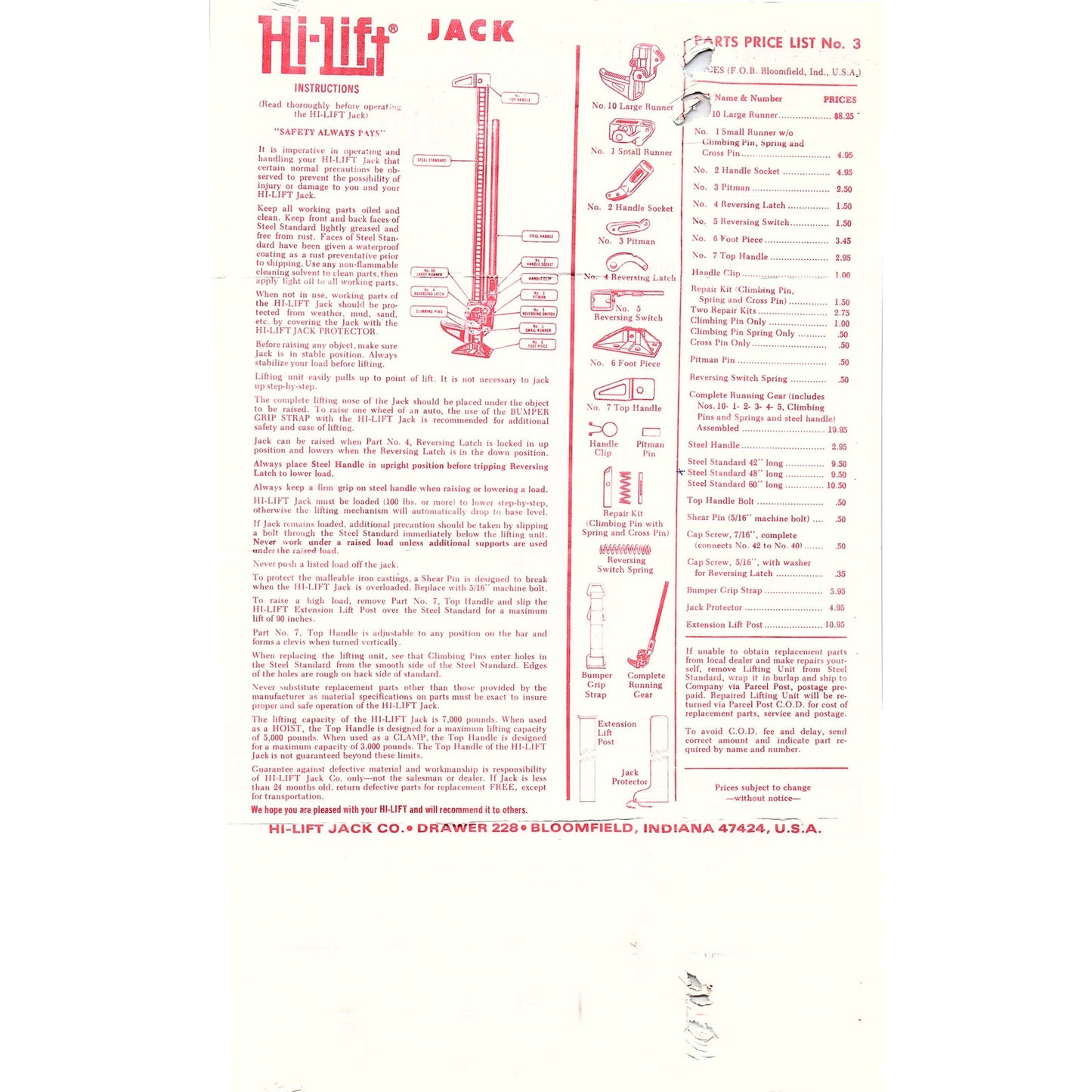 Hi-Lift All-Purpose Jack Instructions Bloomfield Indiana AG5-2
