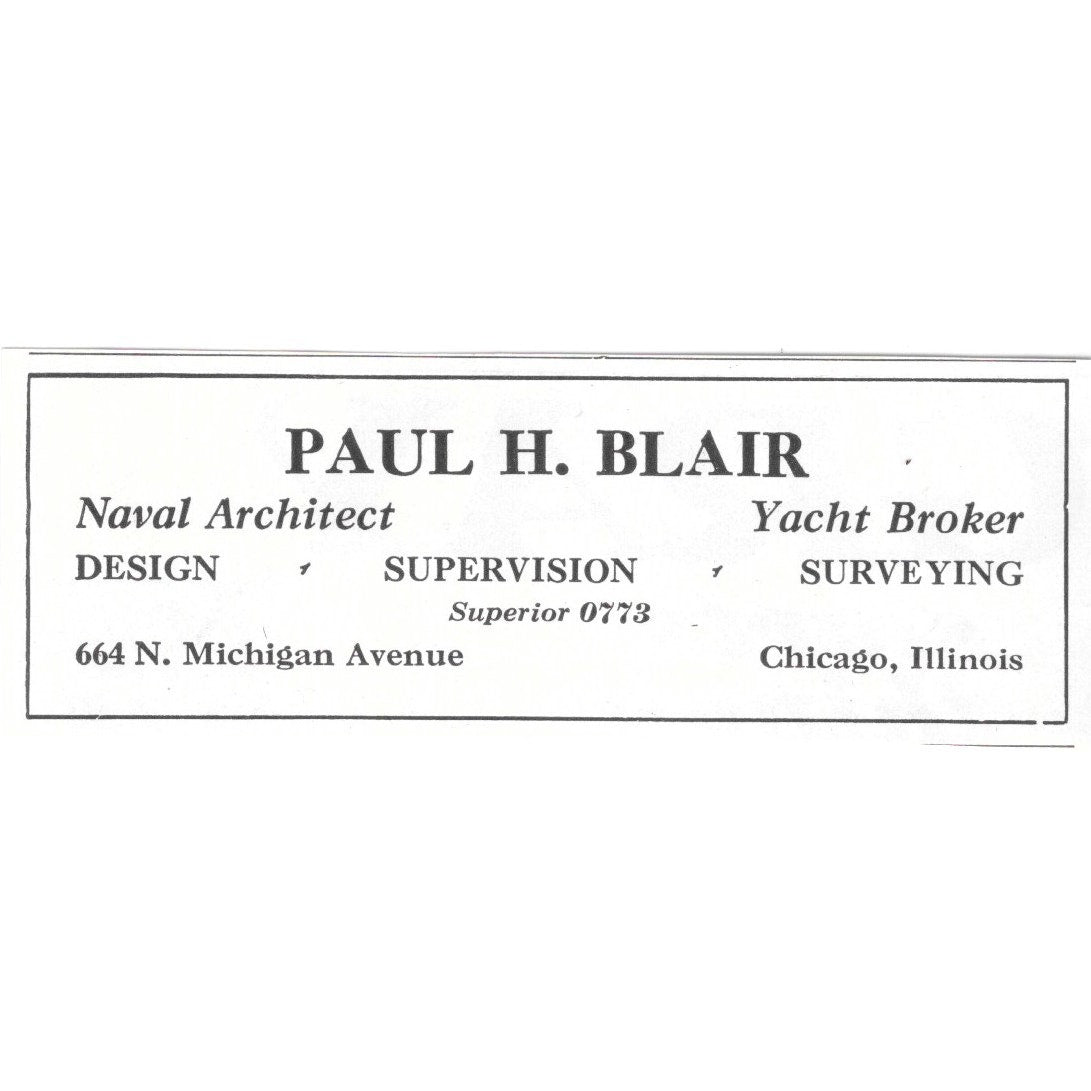 Paul H. Blair Naval Architect Yacht Broker Chicago IL 1932 Ad AG2-M20