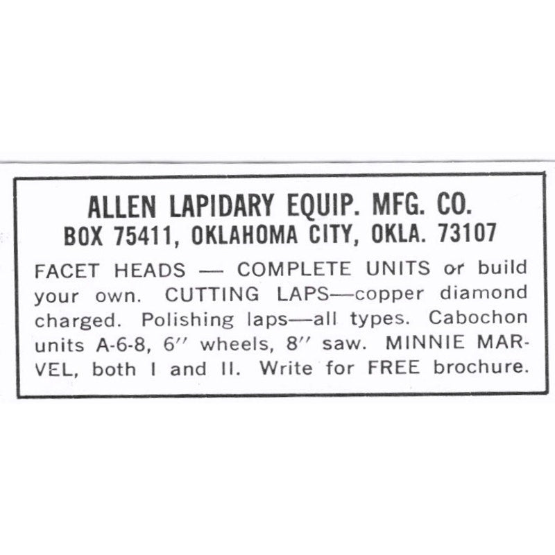 Allen Lapidary Equipment Mfg Co Oklahoma City OK 1972 Ad AF8-S5