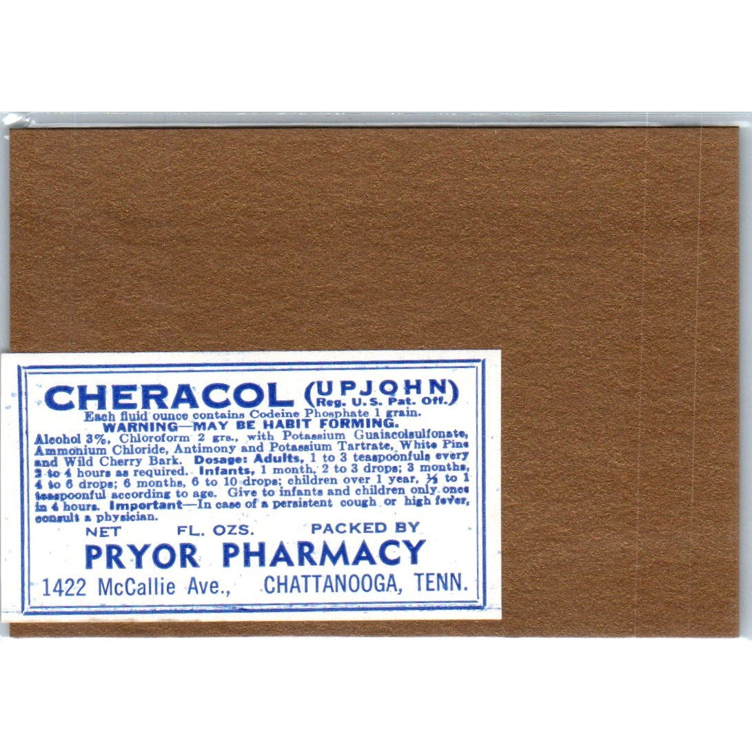 Pryor Pharmacy Cheracol Chattanooga TN Antique Apothecary Label TH2-AL