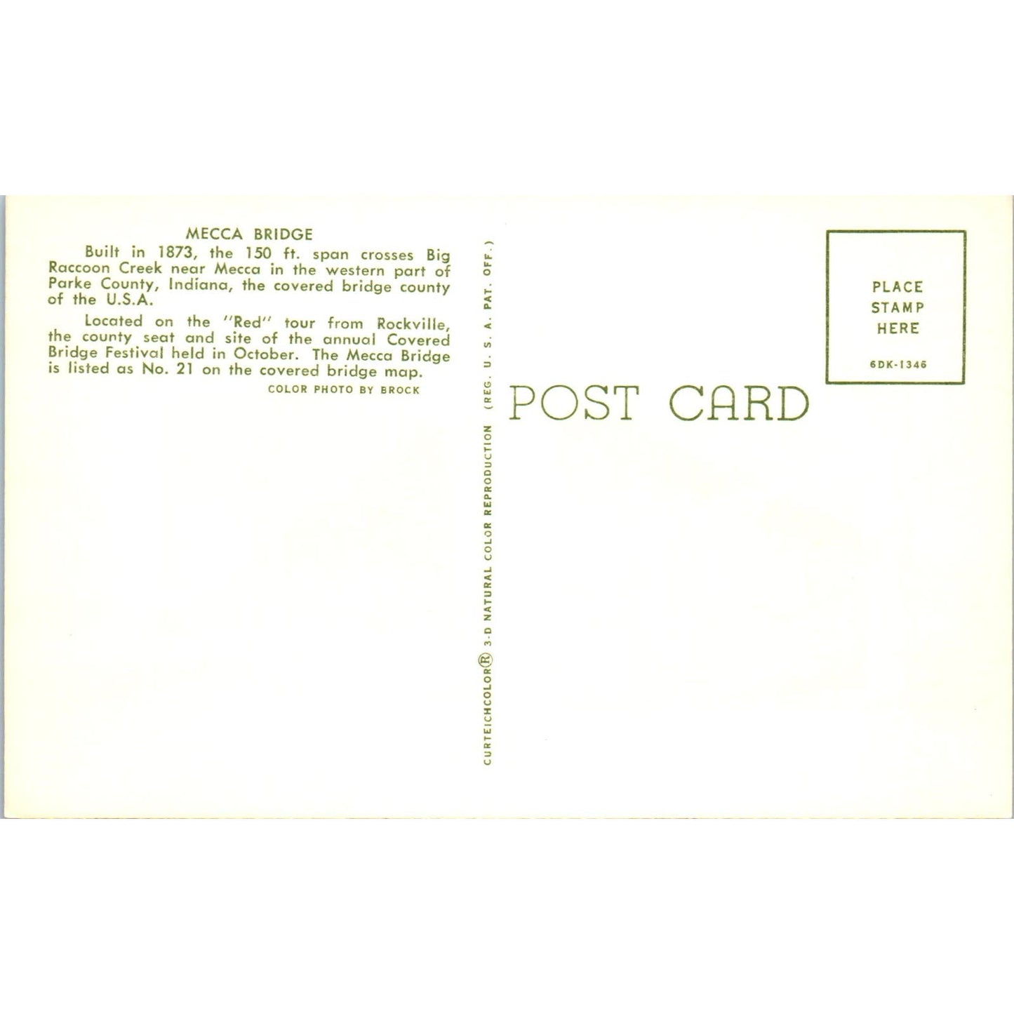 Mecca Bridge Parke County Indiana Covered Bridge Postcard PB11