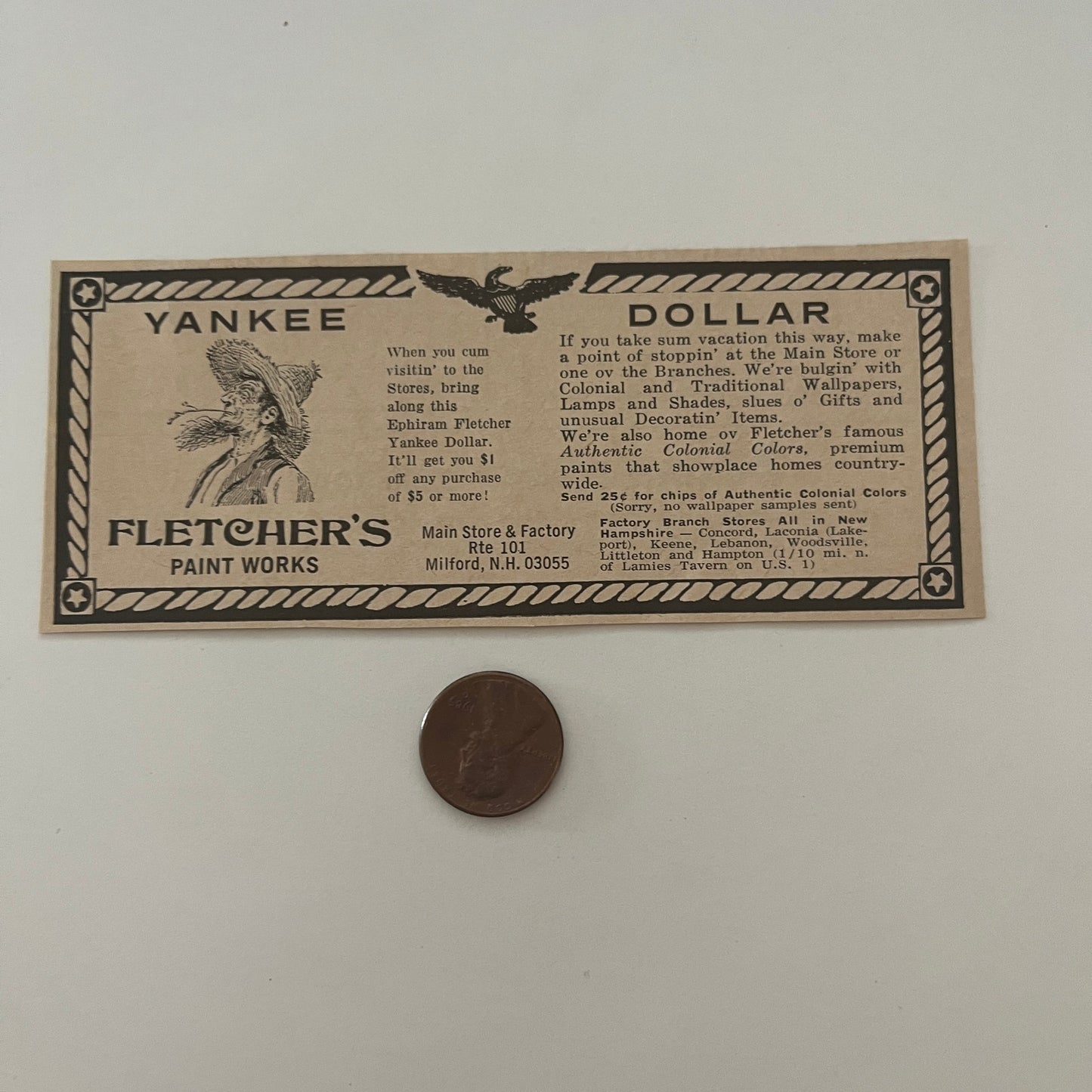 Fletcher's Paint Works Wankee Dollar Milford NH 1971 Magazine Ad SAG4-M3