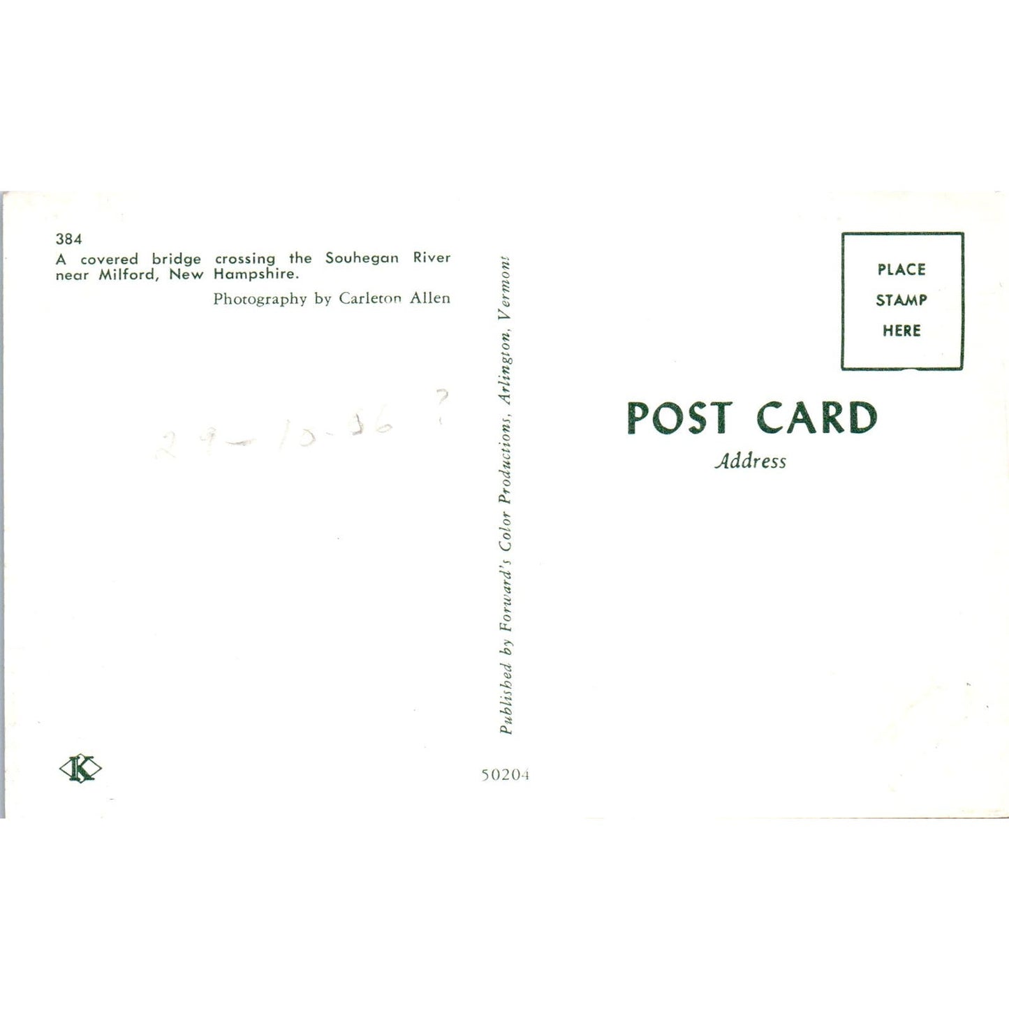 Souhegan River Milford New Hampshire Covered Bridge Postcard PC5